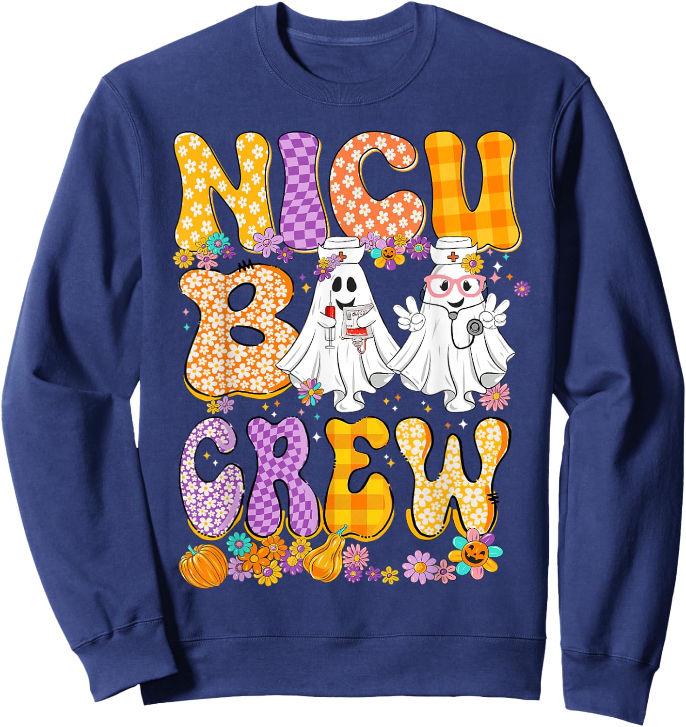 Retro NICU Boo Crew Stethoscope NICU Nurse Halloween Costume Sweatshirt - Sweatshirt | Navy