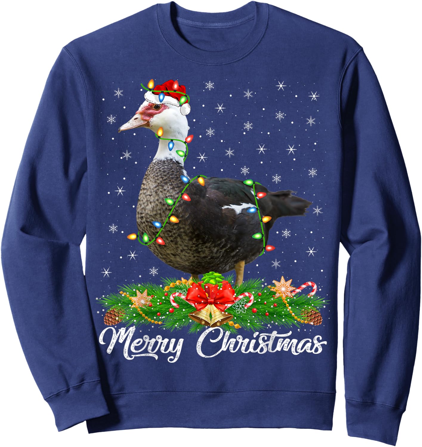 Duck Bird Lover Matching Santa Hat Muscovy Duck Christmas Sweatshirt - Sweatshirt | Navy