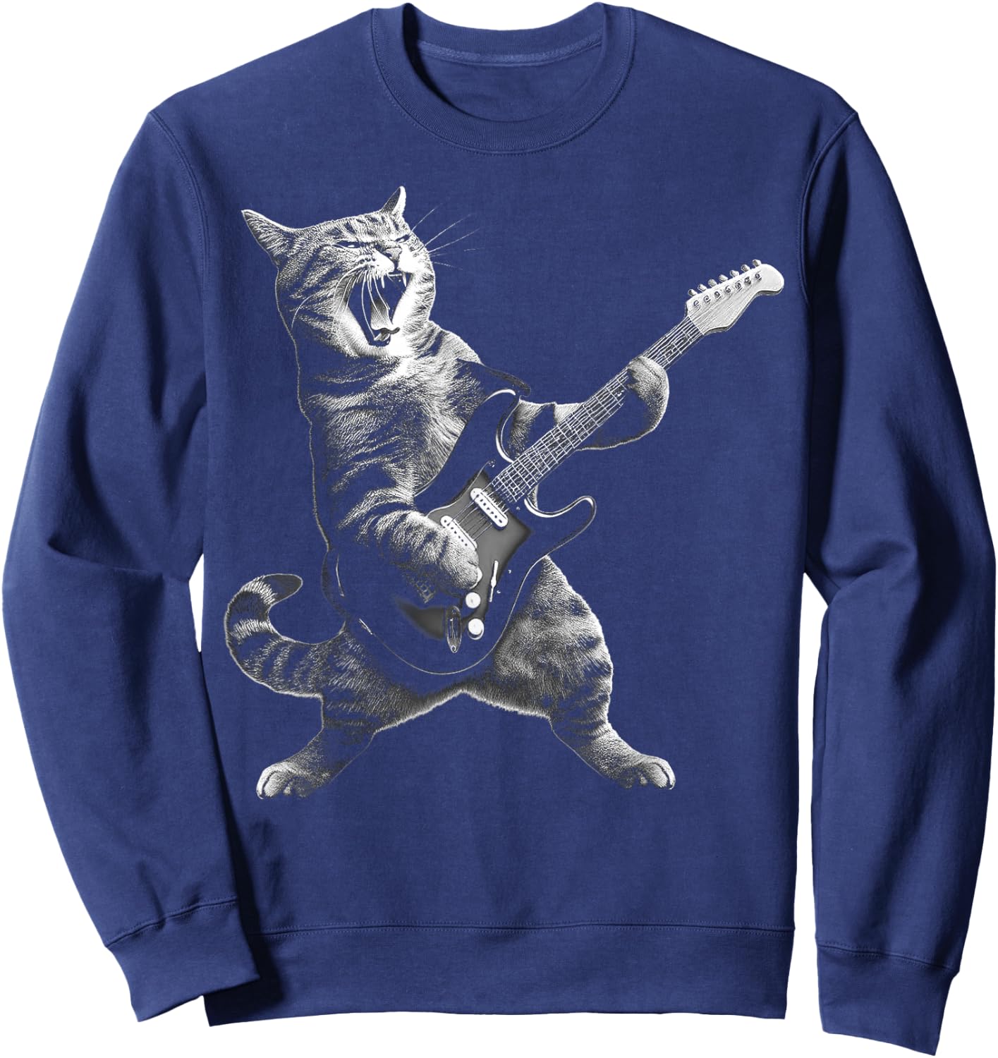 Cat Playing Guitar Rock and Roll Rock Star Women Kid Sweatshirt - Sweatshirt | Navy