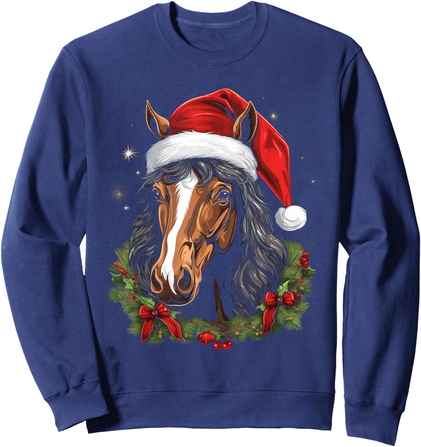 Horse with x-mas hat - Christmas Horse Santa Sweatshirt - Sweatshirt | Navy