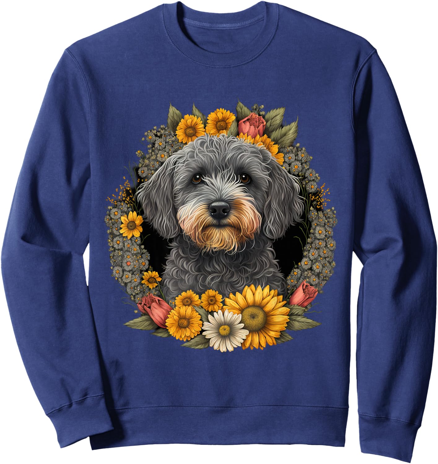 Sunflower Hippie Floral Schnoodle Dog Sweatshirt - Sweatshirt | Navy