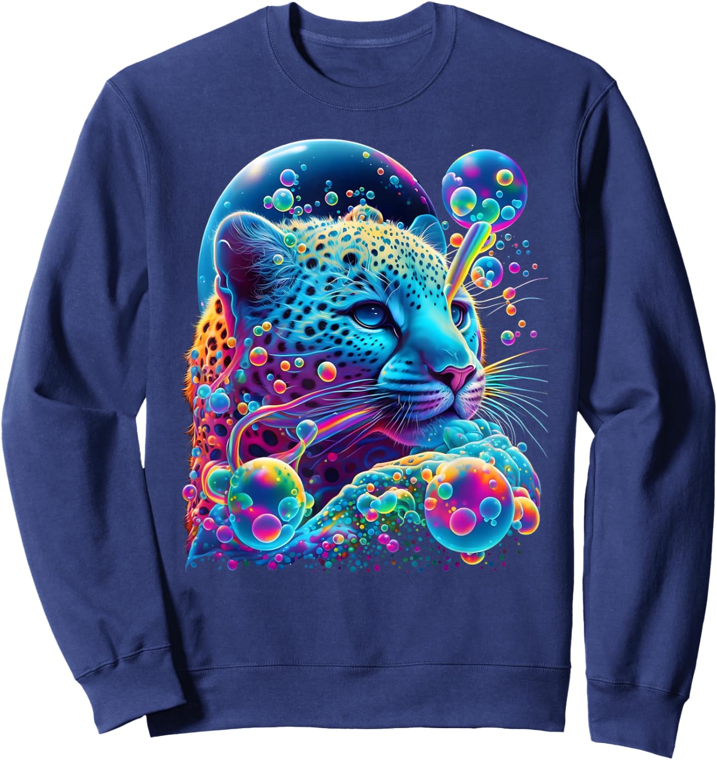 Colorful Rainbow Cheetah Graphic Sweatshirt - Sweatshirt | Navy
