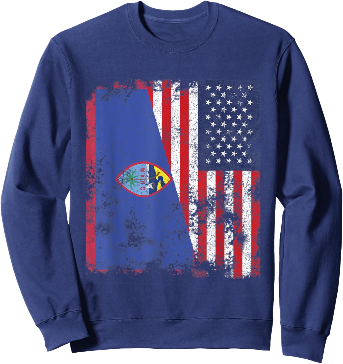 Guam USA Flag Distressed - Half American Kids Men Sweatshirt - Sweatshirt | Navy