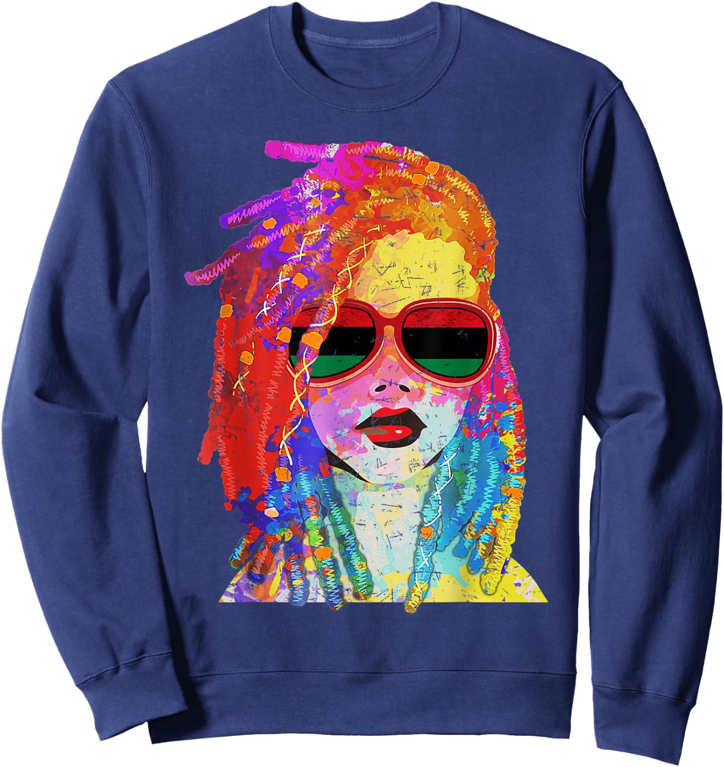 Loc'd Hair Black Queen Afro Woman Melanin Girl Art Small Sweatshirt - Sweatshirt | Navy
