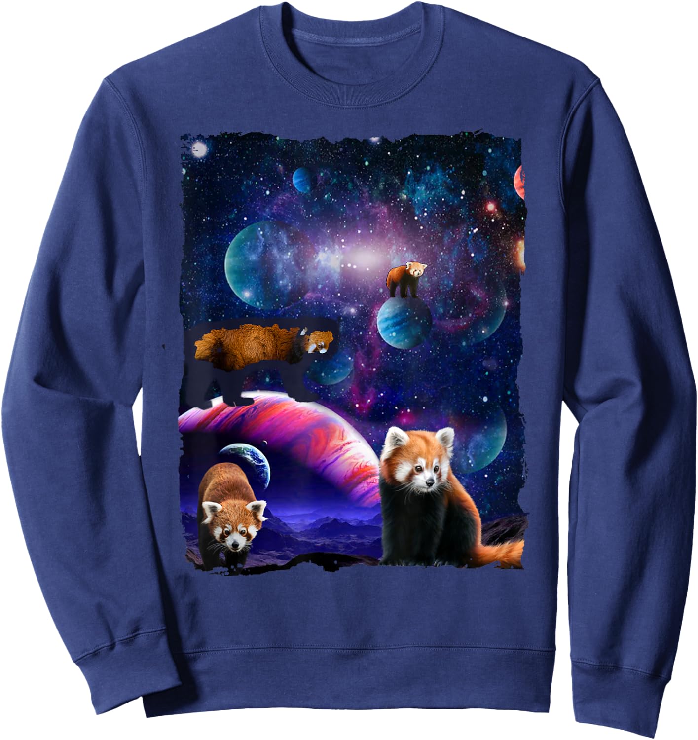 Red Pandas Wild Animal Universe Galaxy Stars lesser panda Sweatshirt - Sweatshirt | Navy