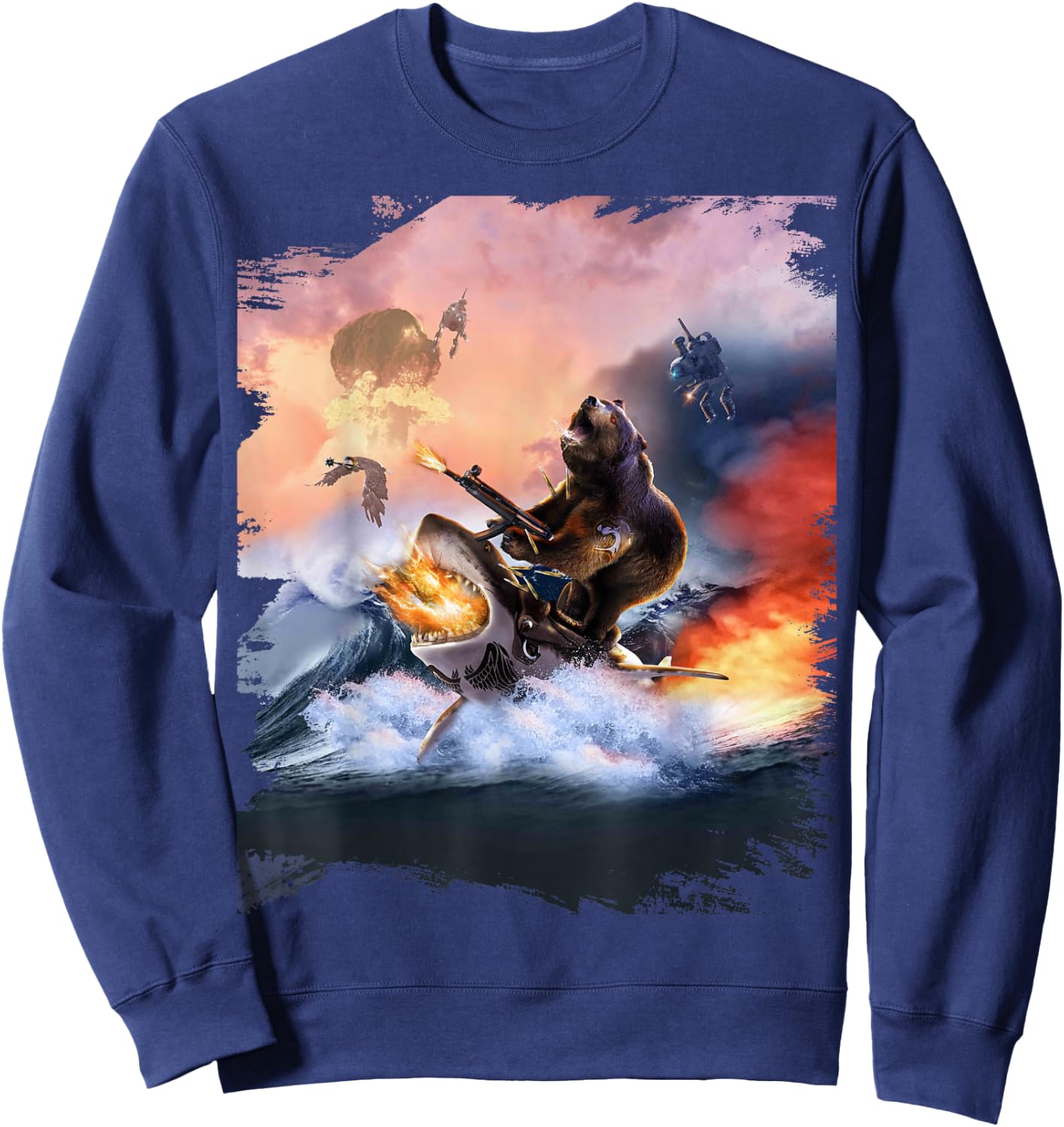 Bear Riding Shark Funny Sweatshirt - Sweatshirt | Navy