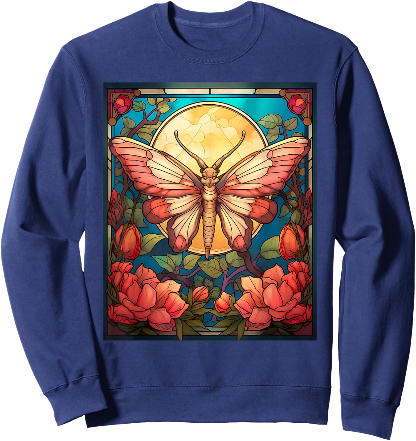 Stained Glass Style Rosy maple moth Sweatshirt - Sweatshirt | Navy