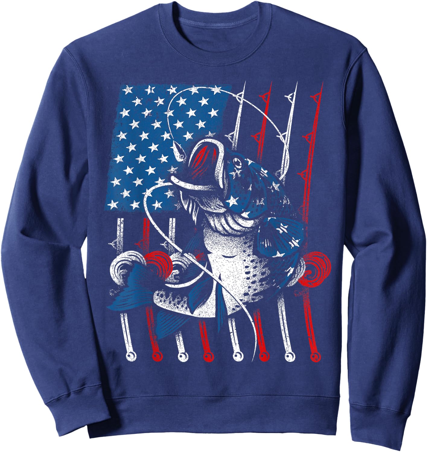 Cool Fishing Women American Flag USA Fish Lover Sweatshirt - Sweatshirt | Navy