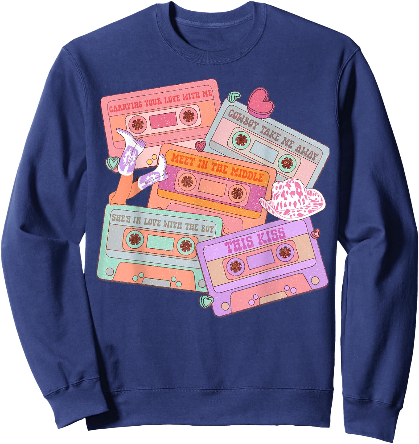 Western 90's Cassette Tape Country Music Cowgirl Cowboy Sweatshirt - Sweatshirt | Navy