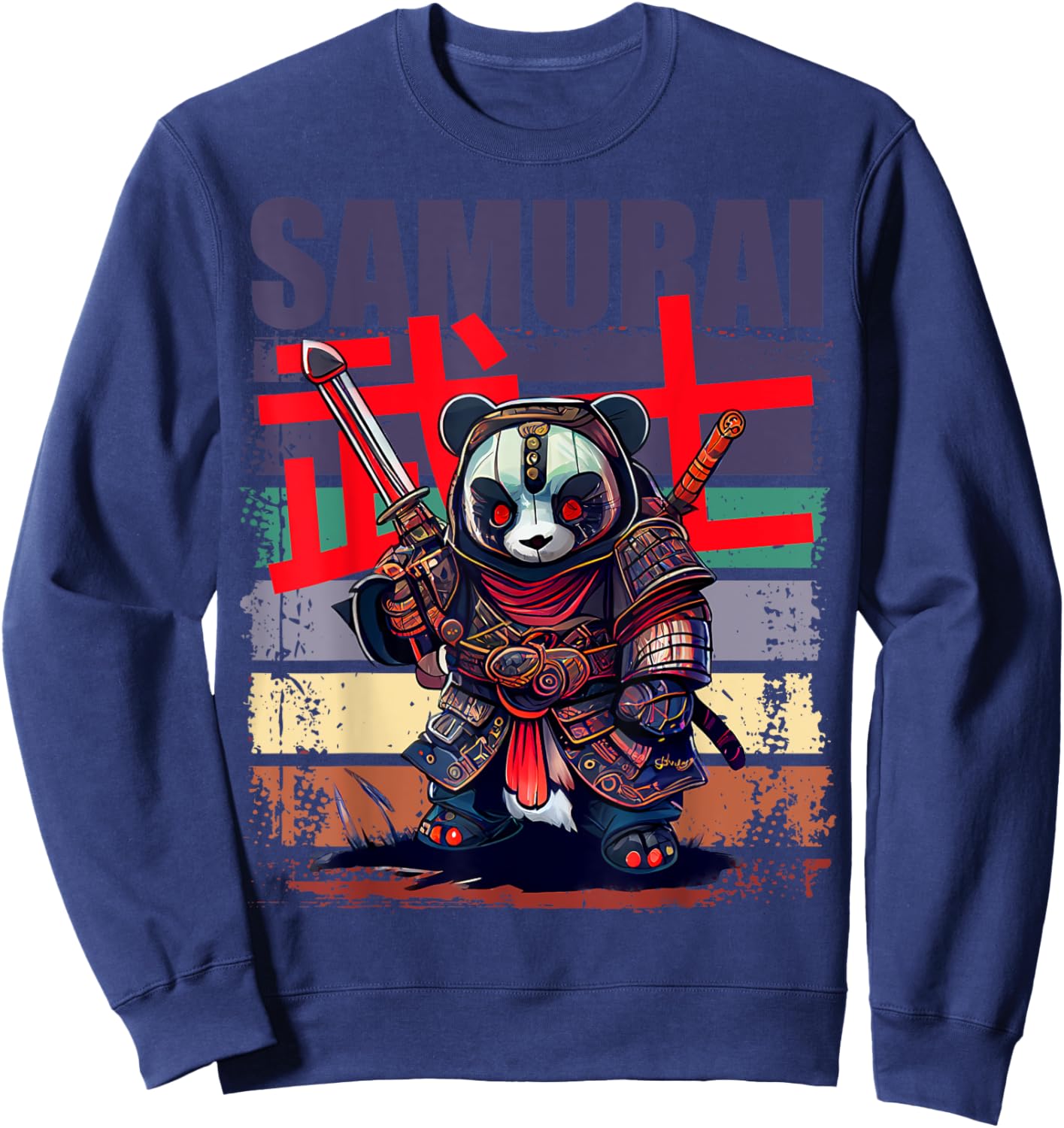 Retro Samurai Artwork Japanese Style for Anime Men and Boys Sweatshirt - Sweatshirt | Navy