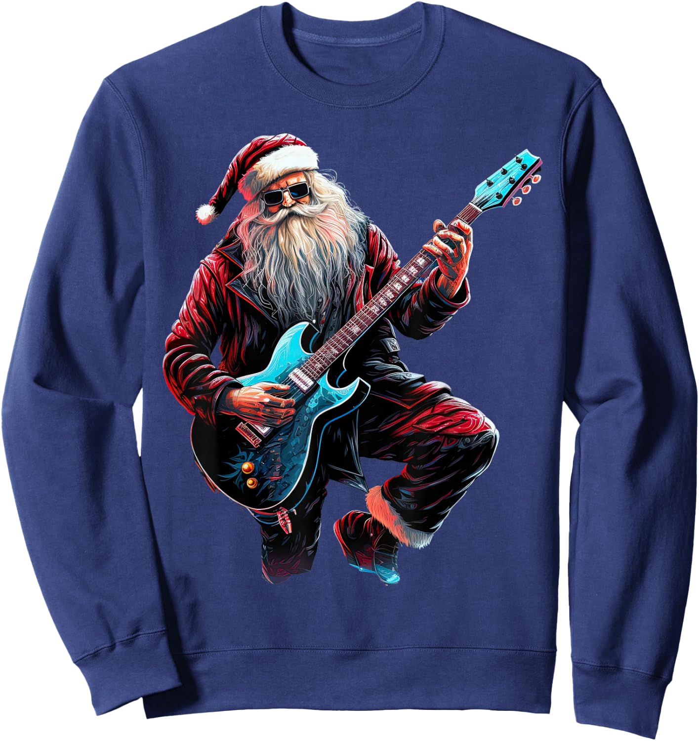 Rock & Roll Christmas Music Santa Claus Guitar Player Sweatshirt - Sweatshirt | Navy