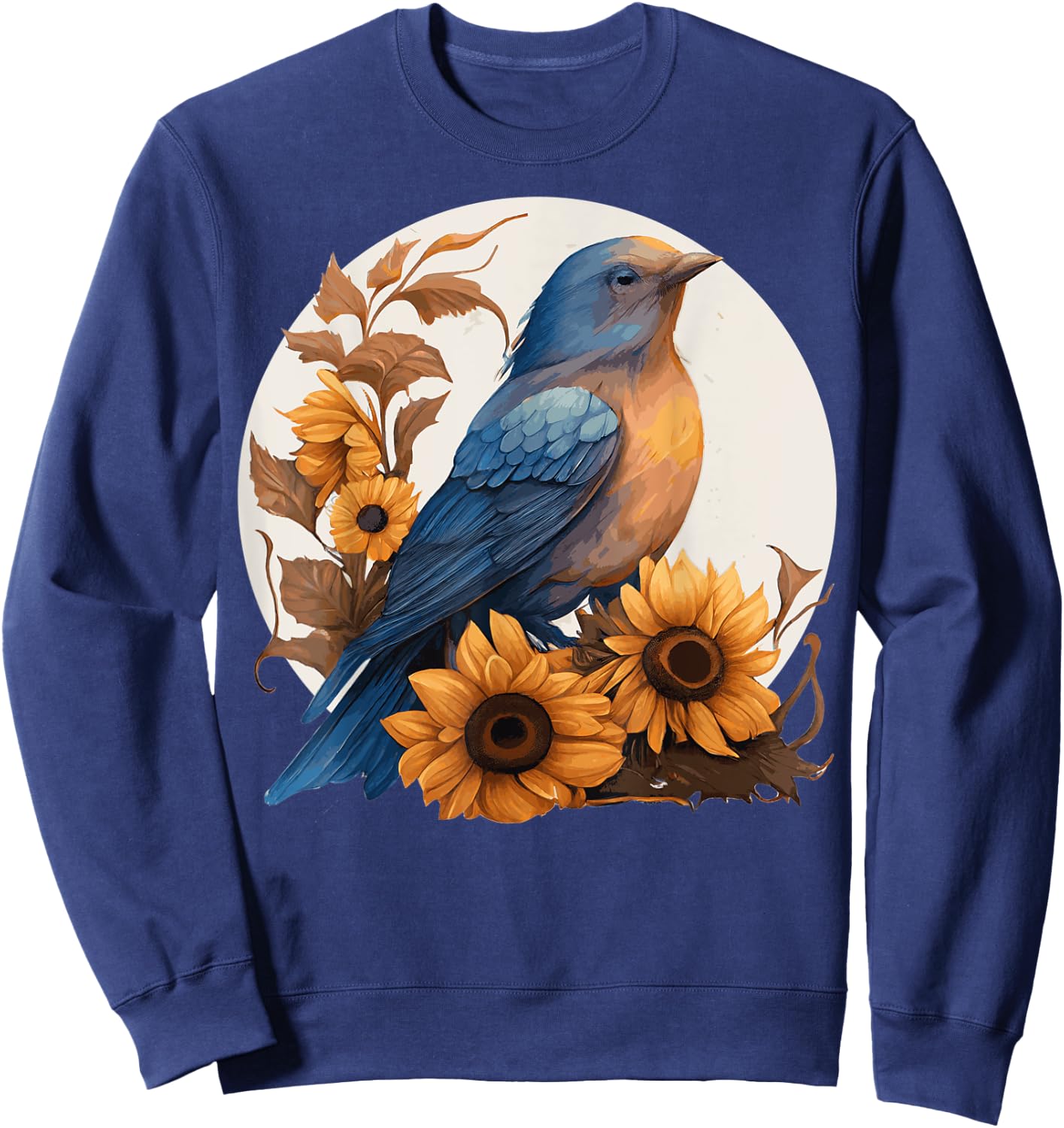 Cute Bluebird Sunflower Floral Watercolor Bluebird Sweatshirt - Sweatshirt | Navy