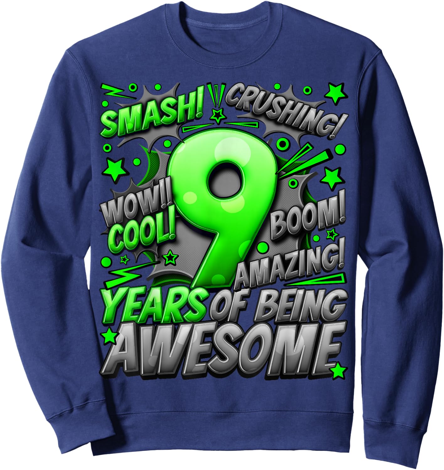 9th Birthday Comic Style Awesome Since 2014 9 Year Old Boy Sweatshirt - Sweatshirt | Navy