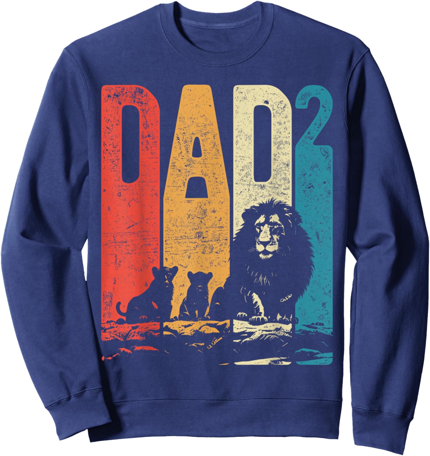 Papa Lion Cubs Father's Day Dad Squared Two Kids Retro Sweatshirt - Sweatshirt | Navy