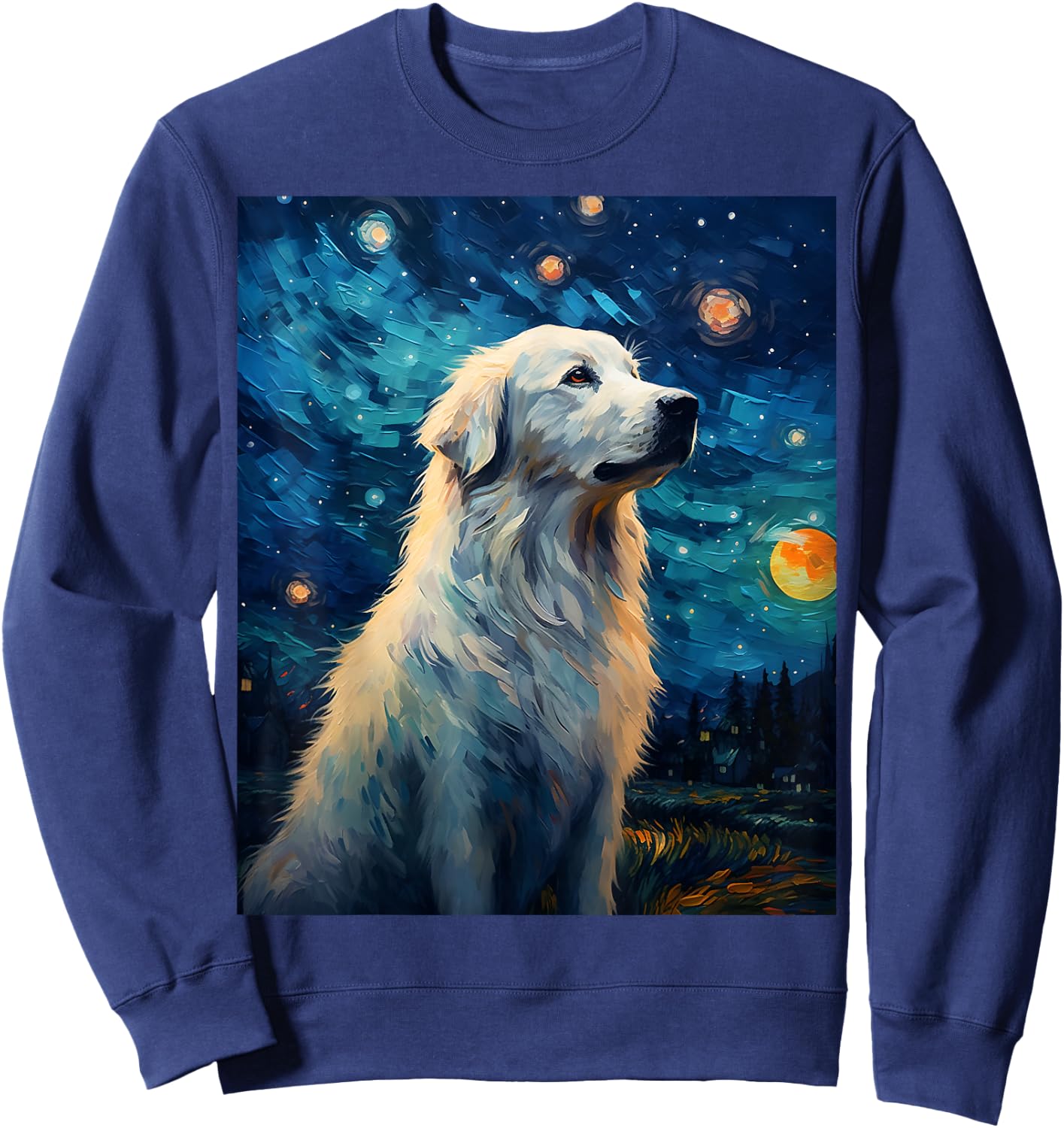 Surreal Starry Night Great Pyrenees Dog Sweatshirt - Sweatshirt | Navy