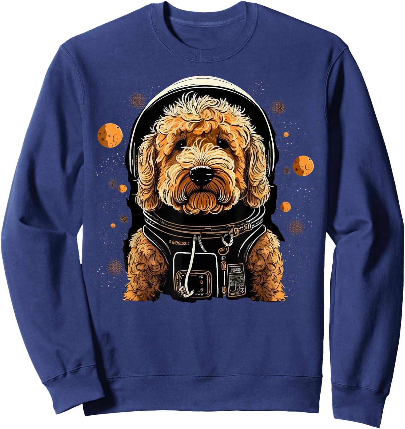 Outer Space Golden Doodle on Galaxy Astronaut Goldendoodle Sweatshirt - Sweatshirt | Navy