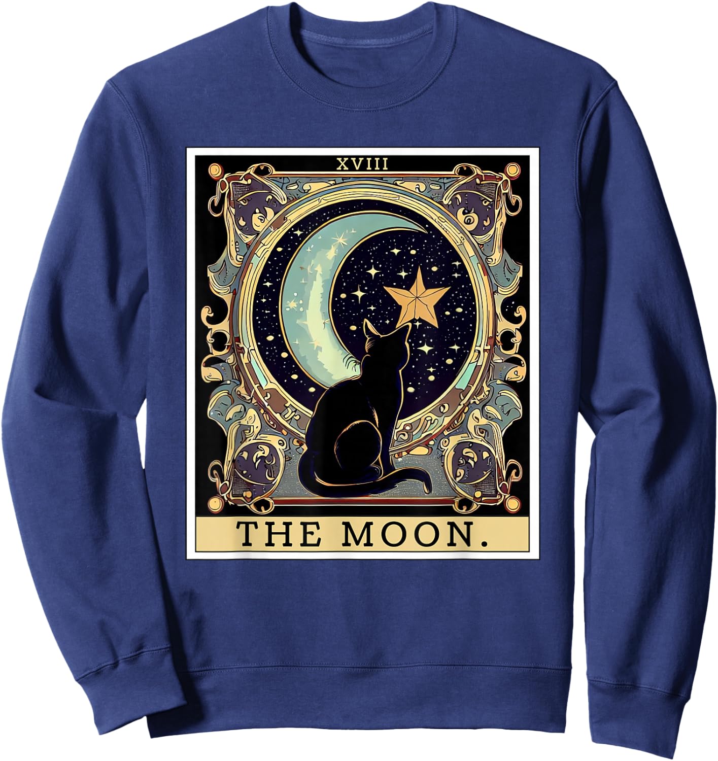 The Cresent Moon Tarot Card Vintage Black Cat Women's Men's Sweatshirt - Sweatshirt | Navy
