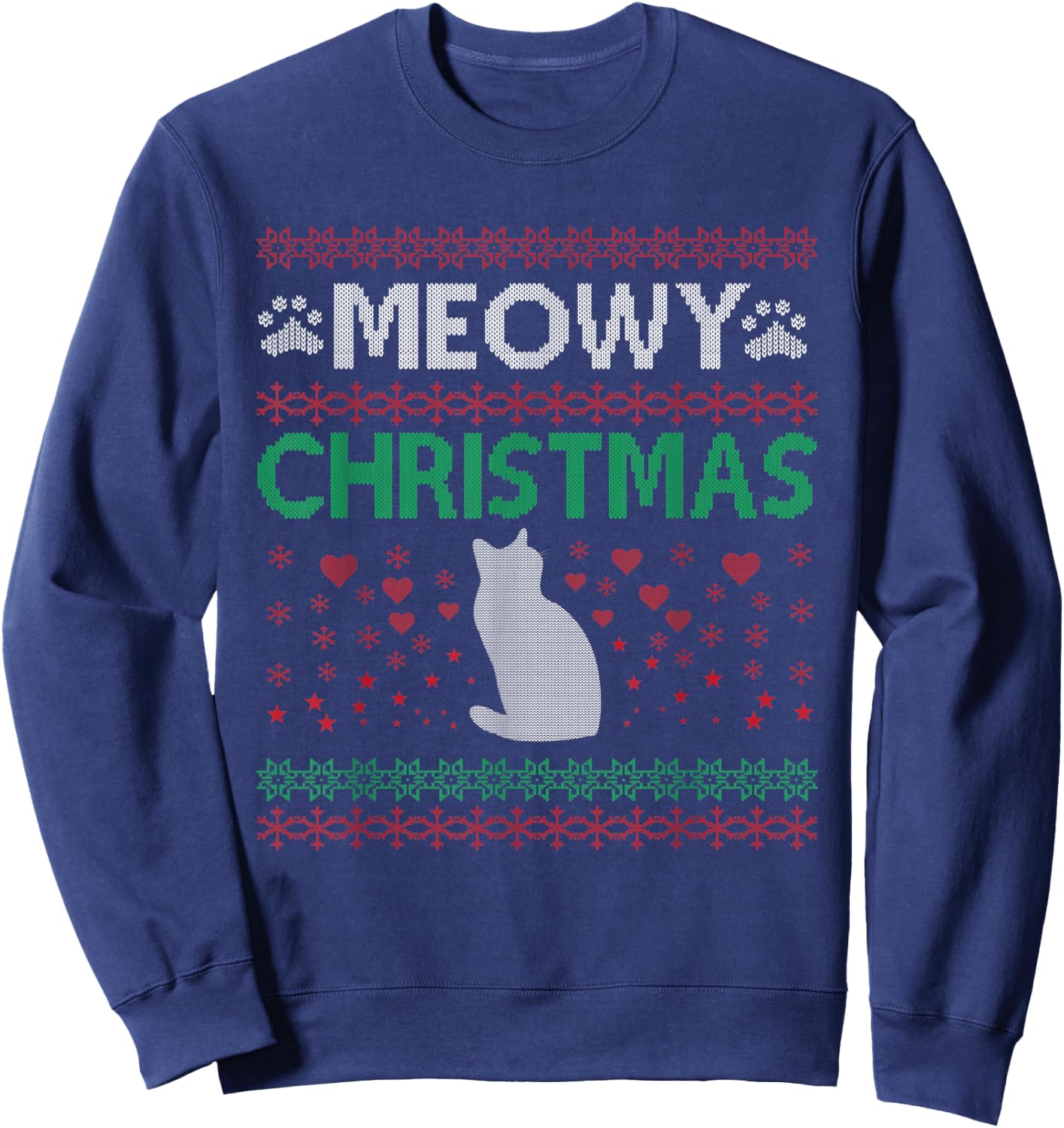Meowy Cat Christmas Ugly Sweater Men Women Kids Sweatshirt - Sweatshirt | Navy