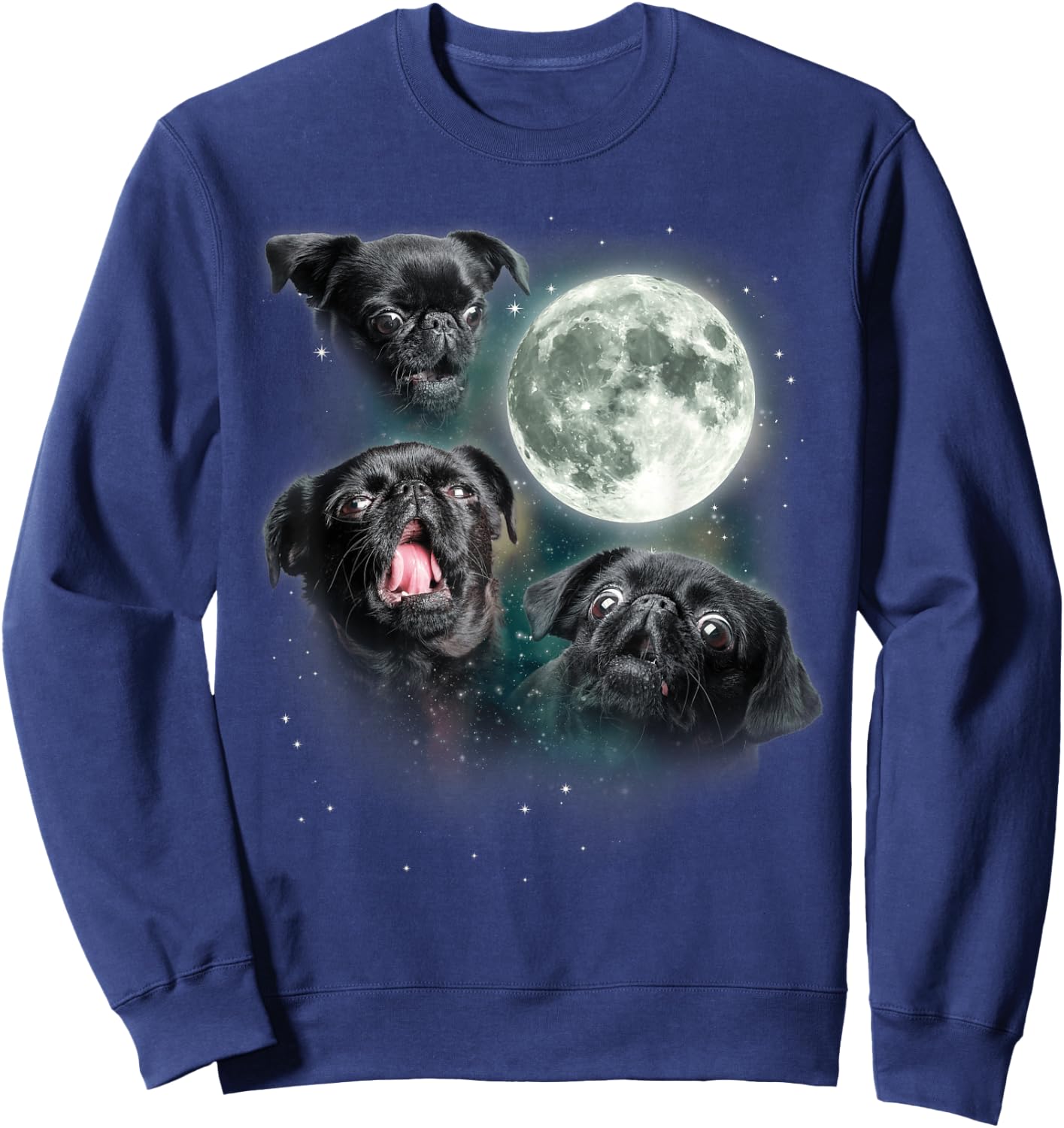 Brussels Griffon Moon | Three Howling Brabancon Funny 3 Dog Sweatshirt - Sweatshirt | Navy