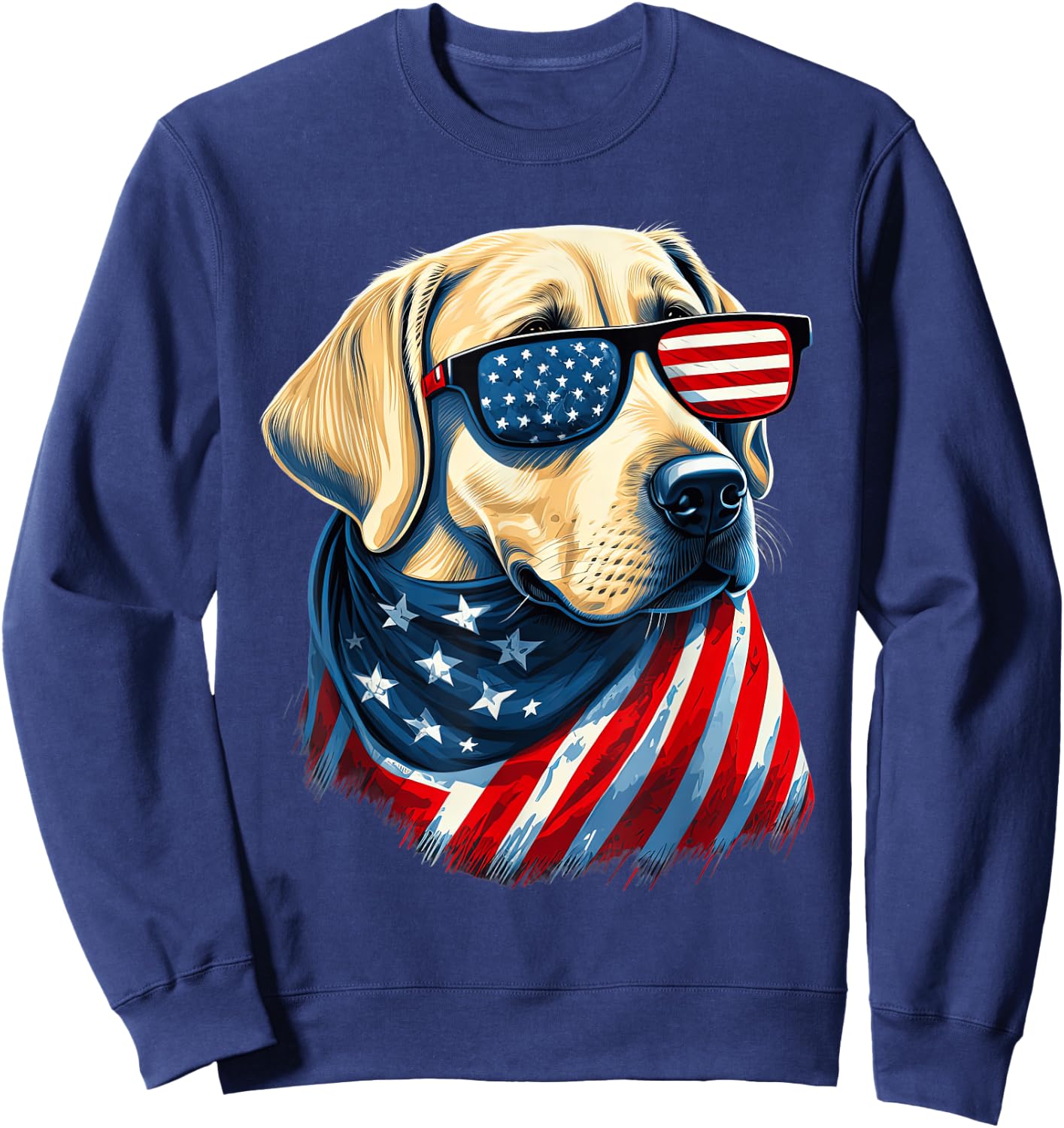 Yellow Labrador With American Flag Patriotic USA Women Kids Men Sweatshirt - Sweatshirt | Navy
