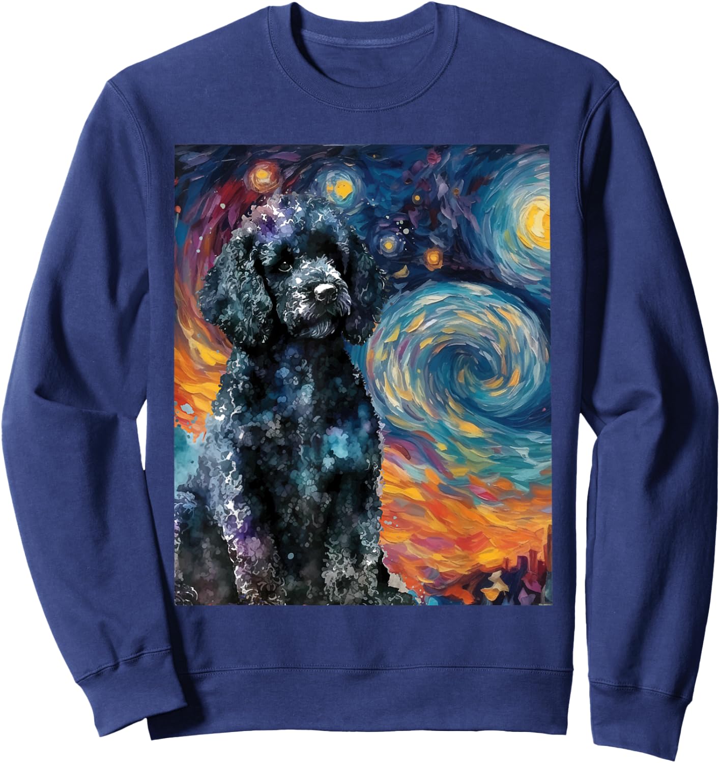 Black Poodle Starry Night - Dog Lover Puppy Pet Owner Men Women Kids Sweatshirt - Sweatshirt | Navy