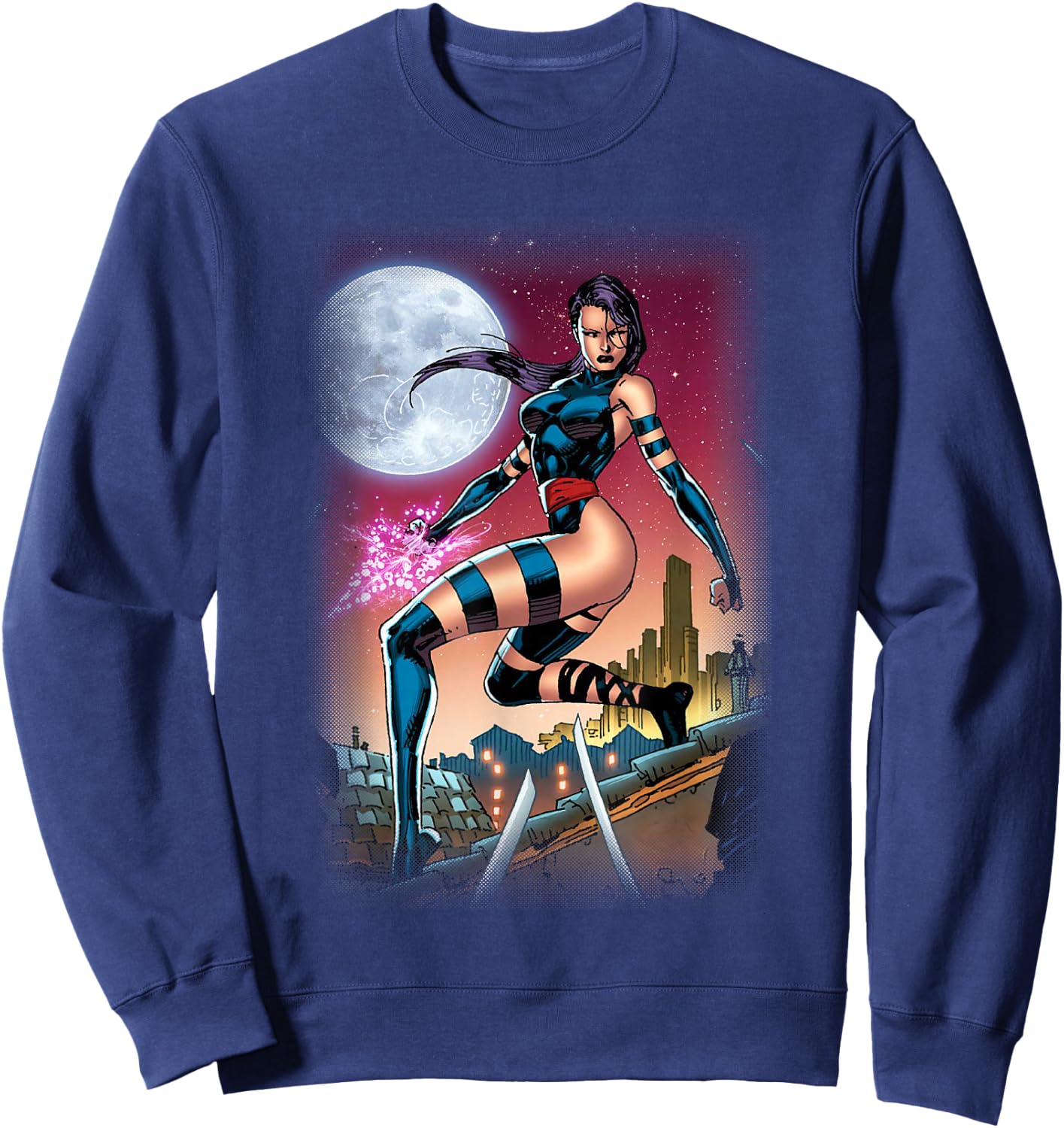 Marvel X-Men Psylocke Epic Rooftop At Night Portrait Sweatshirt - Sweatshirt | Navy