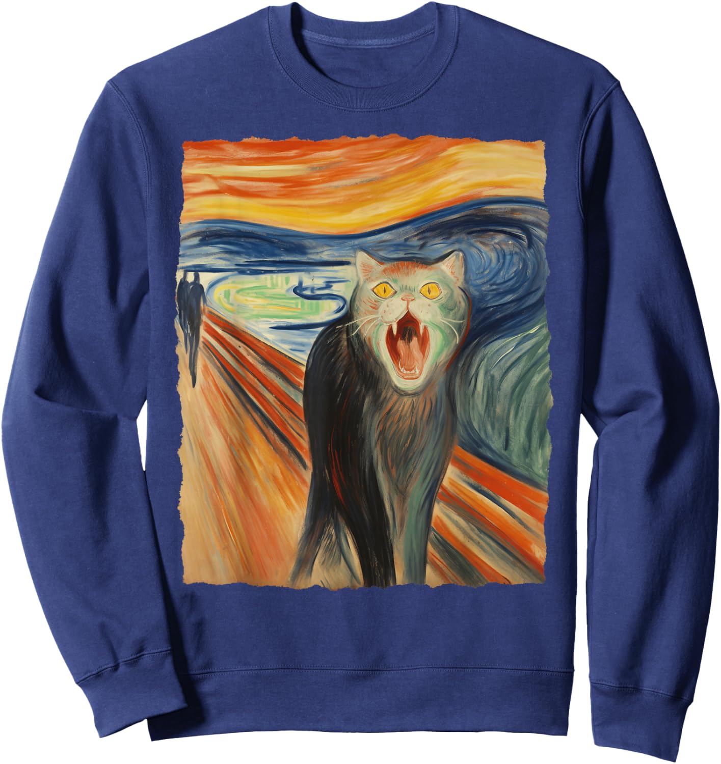 The Scream Cat – Fine Art Painting Funny Kitty Lover Sweatshirt - Sweatshirt | Navy