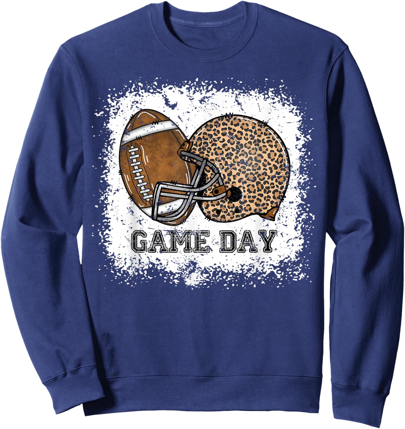 Bleached Game Day Leopard Football Helmet Sport Mom Girls Sweatshirt - Sweatshirt | Navy