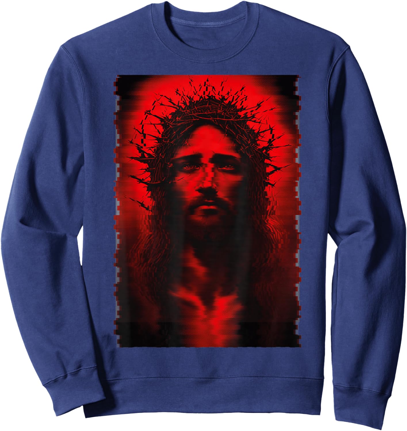 Goth Aesthetic Grunge Occult Emo Satanic Jesus Glitch Sweatshirt - Sweatshirt | Navy