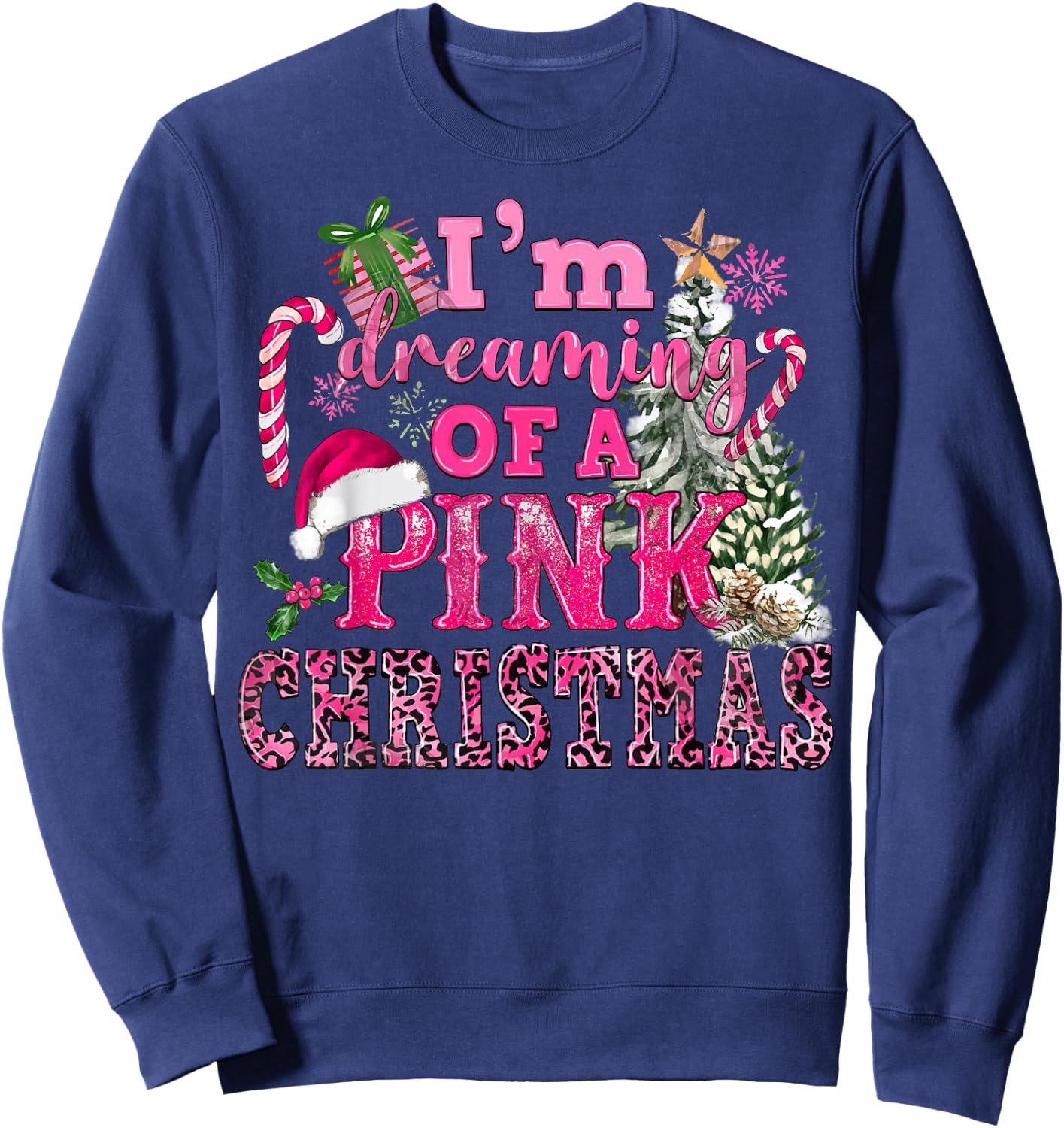 I'm Dreaming Of A Pink Christmas Tree Lights Candy Cane Sweatshirt - Sweatshirt | Navy