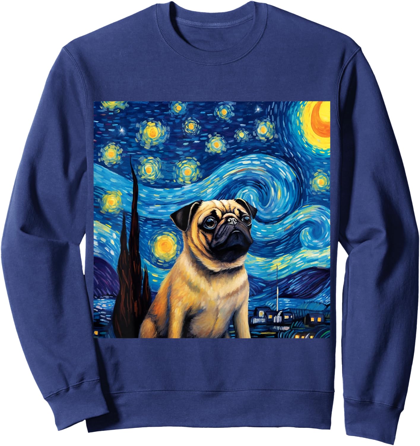 Pug Starry Night - Pug Sweatshirt - Sweatshirt | Navy