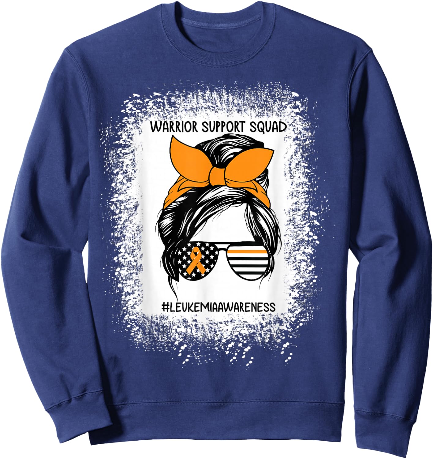 Leukemia Awareness Warrior Support Squad Messy Bun Sunglass Sweatshirt - Sweatshirt | Navy