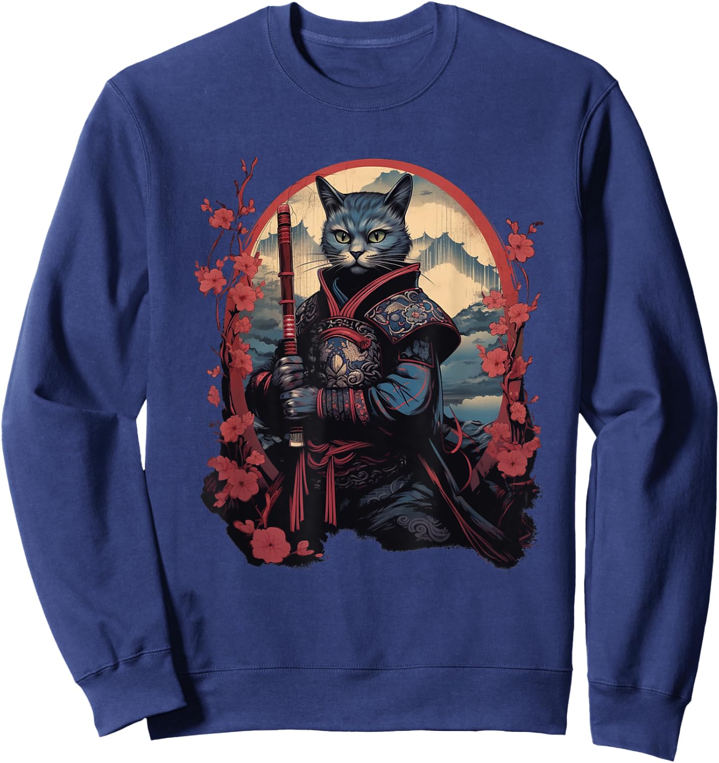 Vintage Japanese Samurai Ninja Cat Tattoo Kawaii Women Girls Kids Sweatshirt - Sweatshirt | Navy