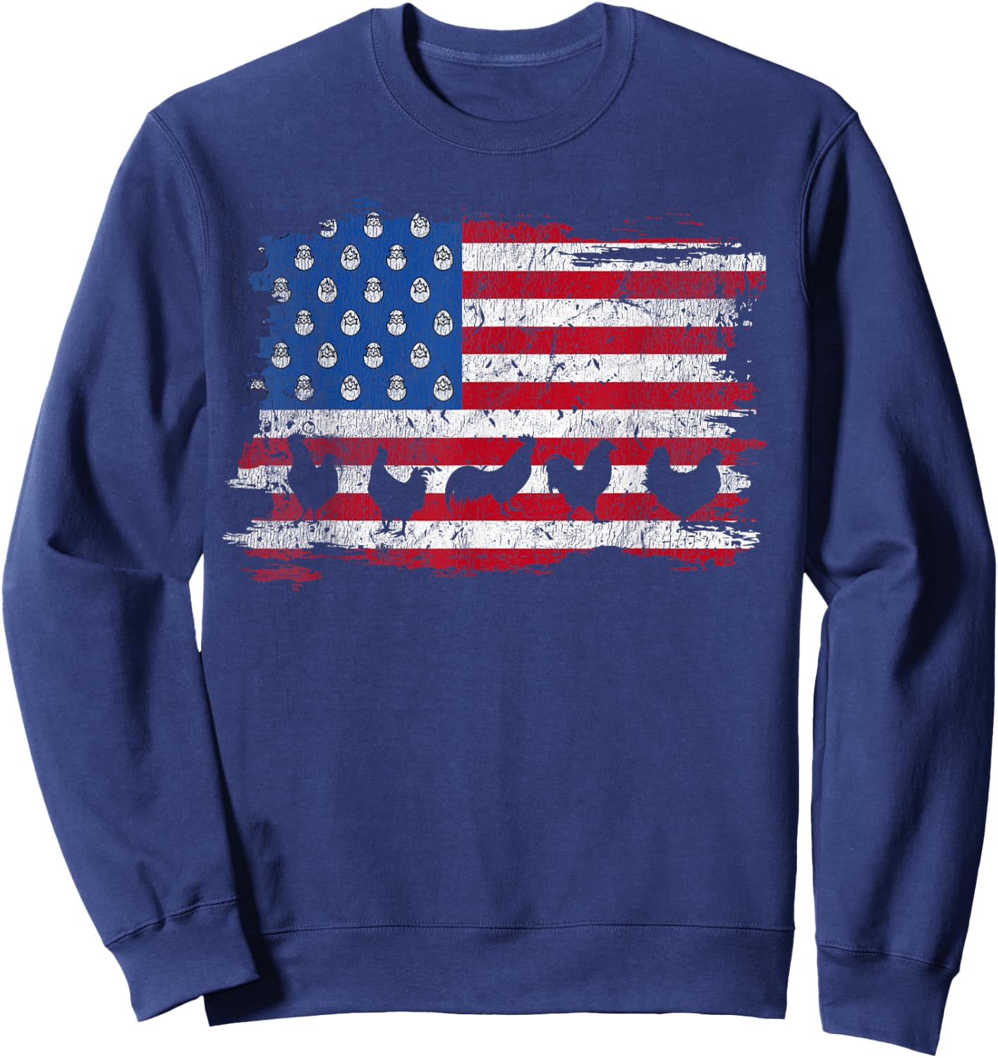 American Flag Chicken 4th Of July Farmer Farming Patriotic Sweatshirt - Sweatshirt | Navy