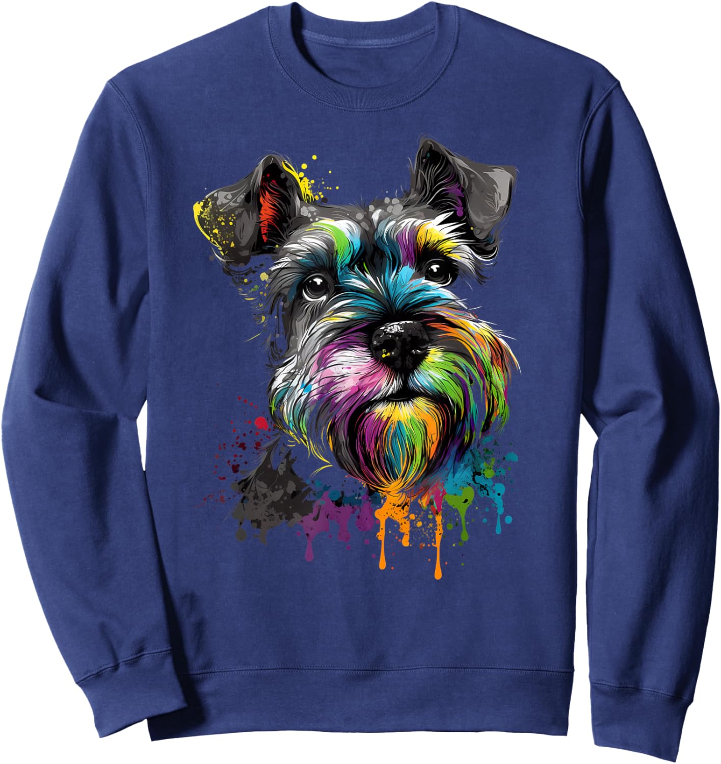 Mini Miniature Schnauzer Face Colorful Dog Art Black Sweatshirt - Sweatshirt | Navy