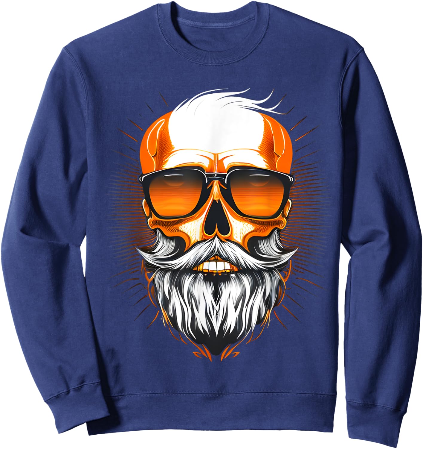 Vintage Rebel: Cool Old Man Skull with Beard Men Women Sweatshirt - Sweatshirt | Navy