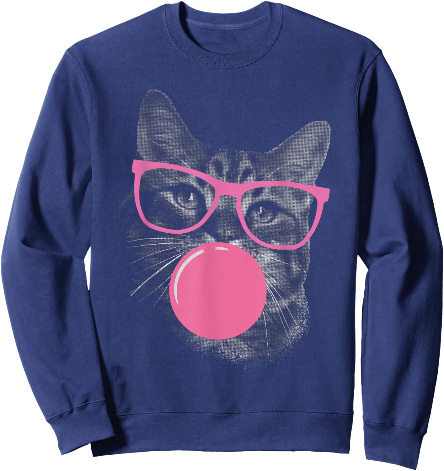 Cute Cat Face Eating Gum and Makes A Bubble Funny Cat Women Sweatshirt - Sweatshirt | Navy