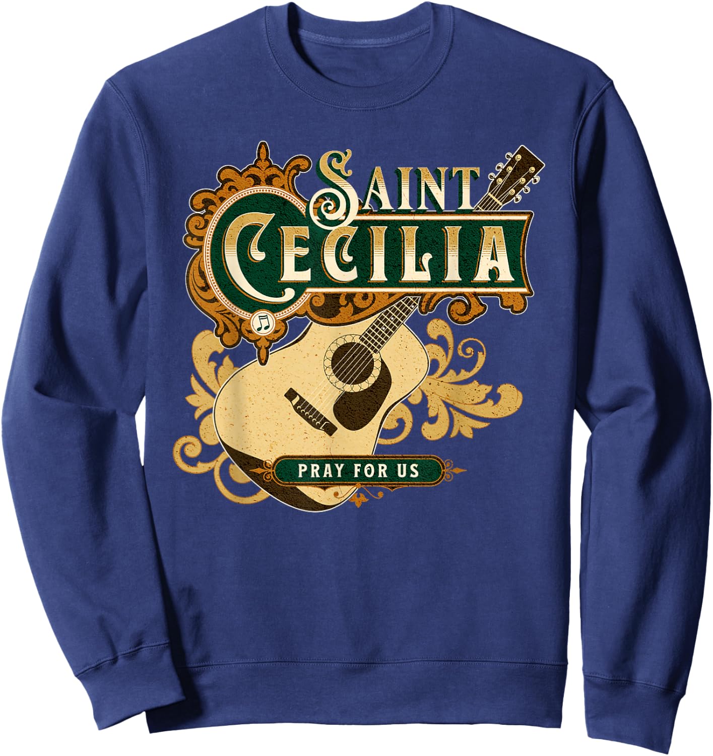 St Cecilia of Rome Patron Saint of Music Catholic Guitar Sweatshirt - Sweatshirt | Navy