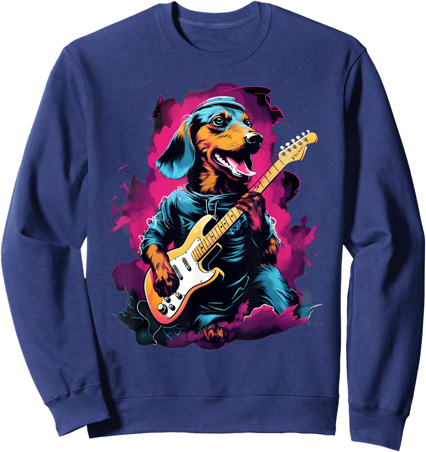 Punk Rock Guitar Dachshund Dog Guitarist Sweatshirt - Sweatshirt | Navy
