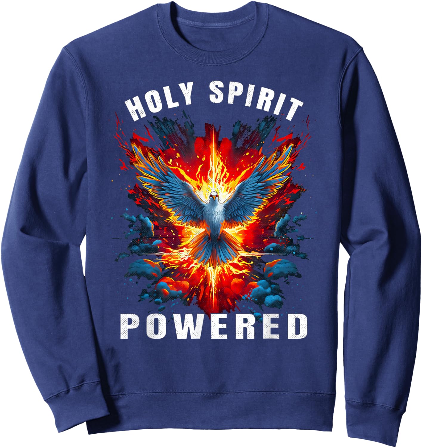 Holy Spirit Powered Dove With Fire Christian Men And Women Sweatshirt - Sweatshirt | Navy