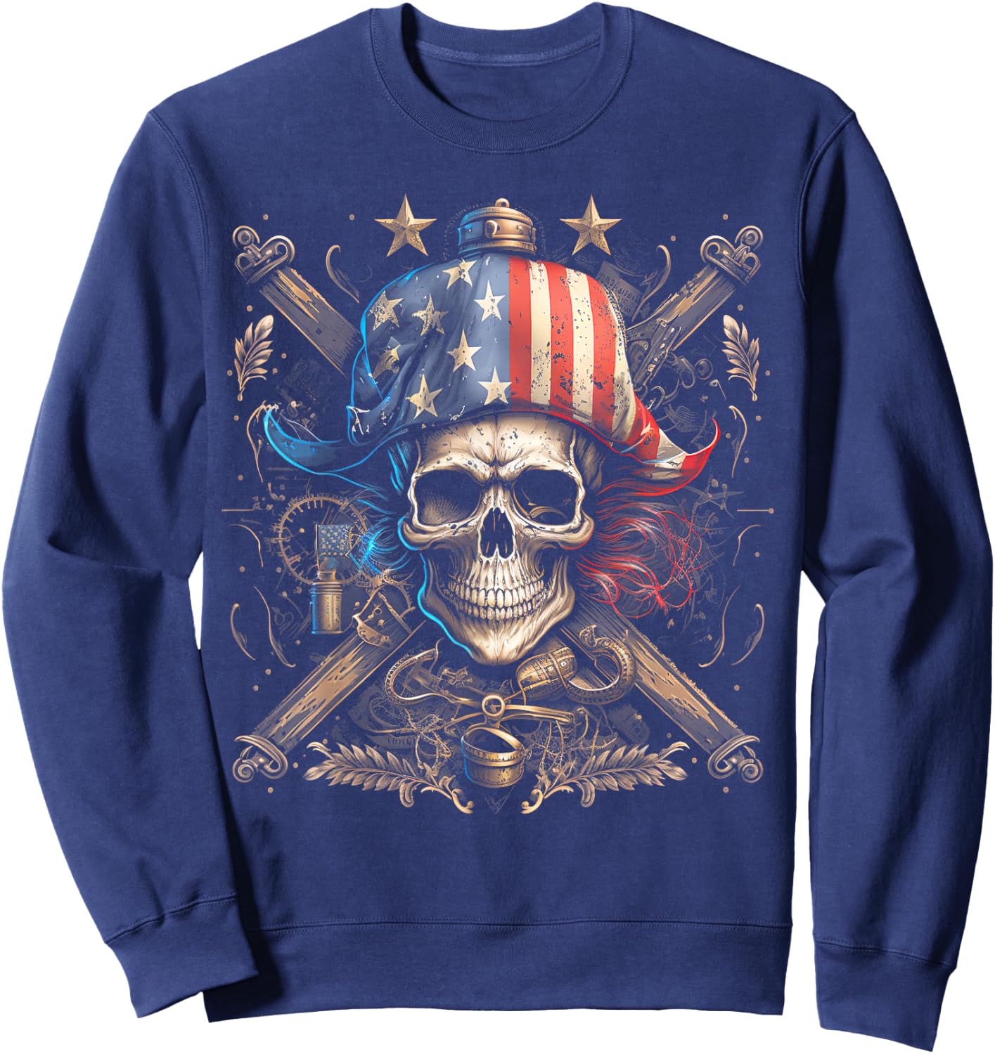 Pirate 4th of July American Flag USA America Funny Sweatshirt - Sweatshirt | Navy