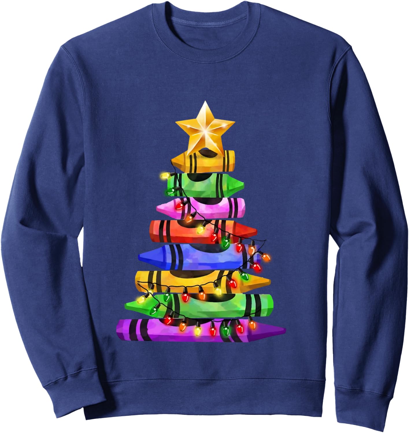 Funny Student Teacher Crayon Christmas Tree Lights Cute Xmas Sweatshirt - Sweatshirt | Navy