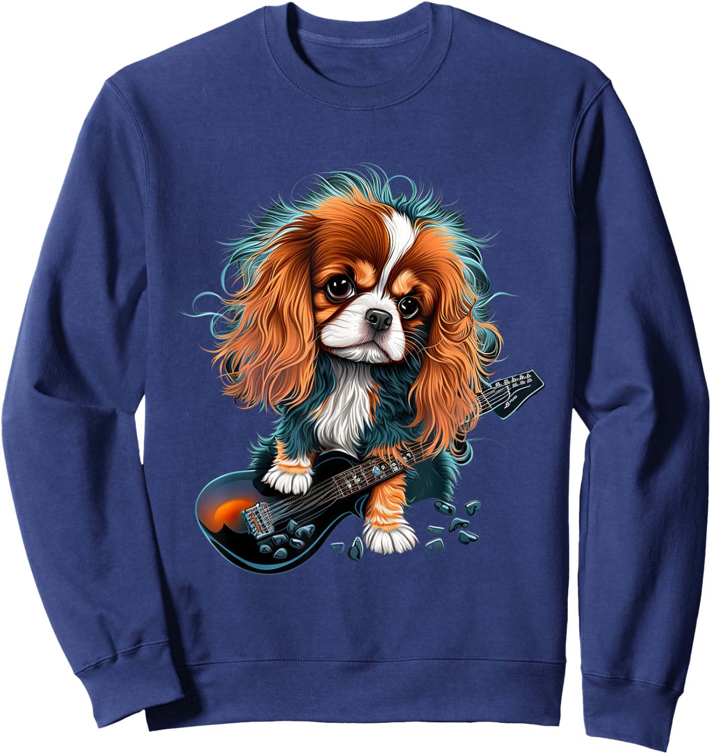 Funny Cavalier King Charles Spaniel Cute Ronk Roll Rocker Women Girls Kids Sweatshirt - Sweatshirt | Navy