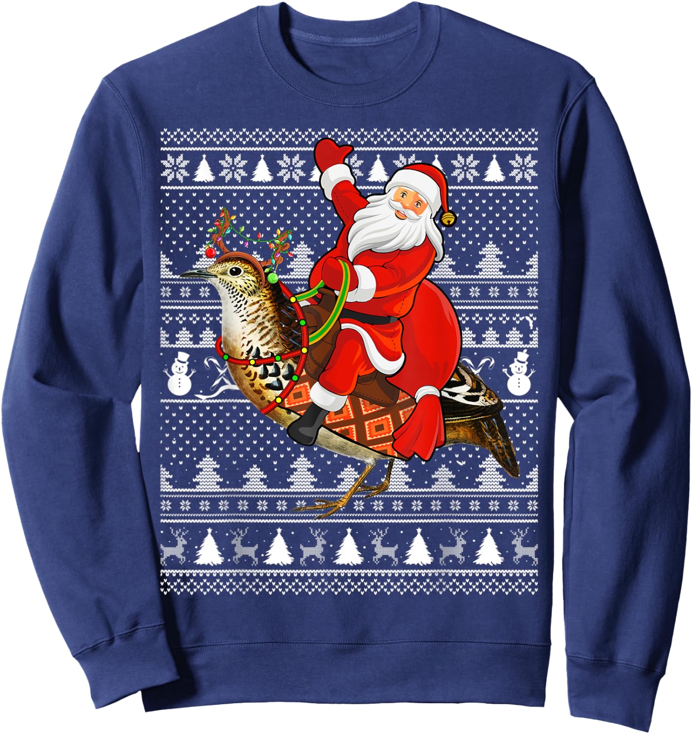 Quail Bird Xmas Holiday Ugly Santa Riding Quail Christmas Sweatshirt - Sweatshirt | Navy