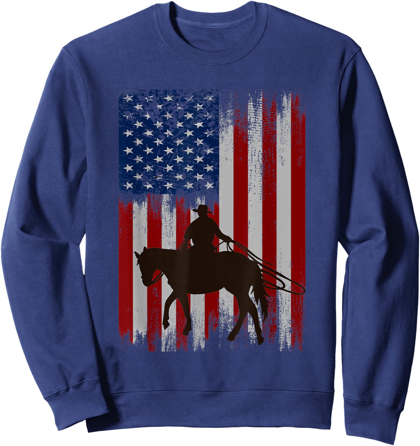 Vintage USA flag cowboy silhouette horse riding western Sweatshirt - Sweatshirt | Navy