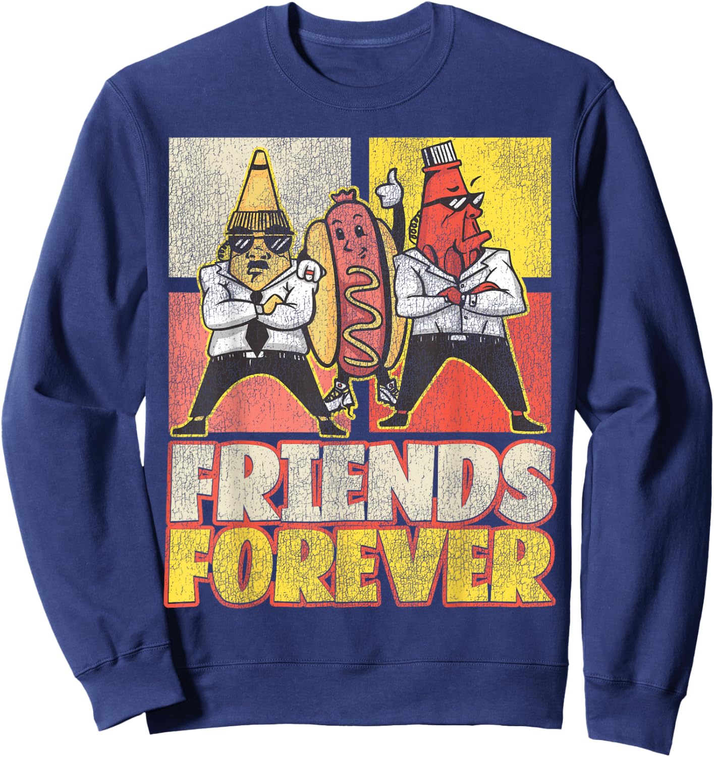 Hot Dog Adult Vintage Friends Forever Sweatshirt - Sweatshirt | Navy