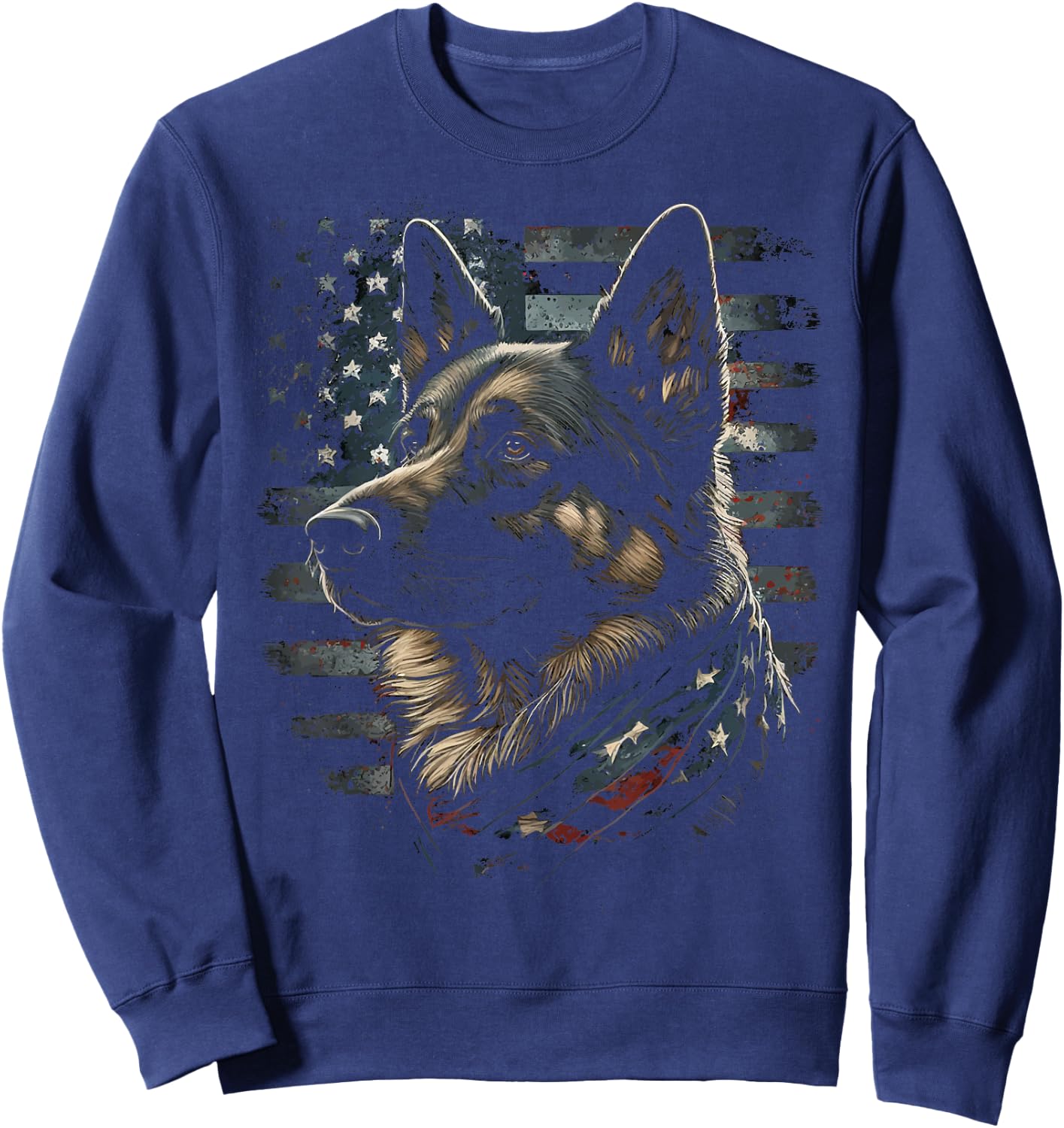 German Shepherd USA Flag Patriotic Shepherd Sweatshirt - Sweatshirt | Navy