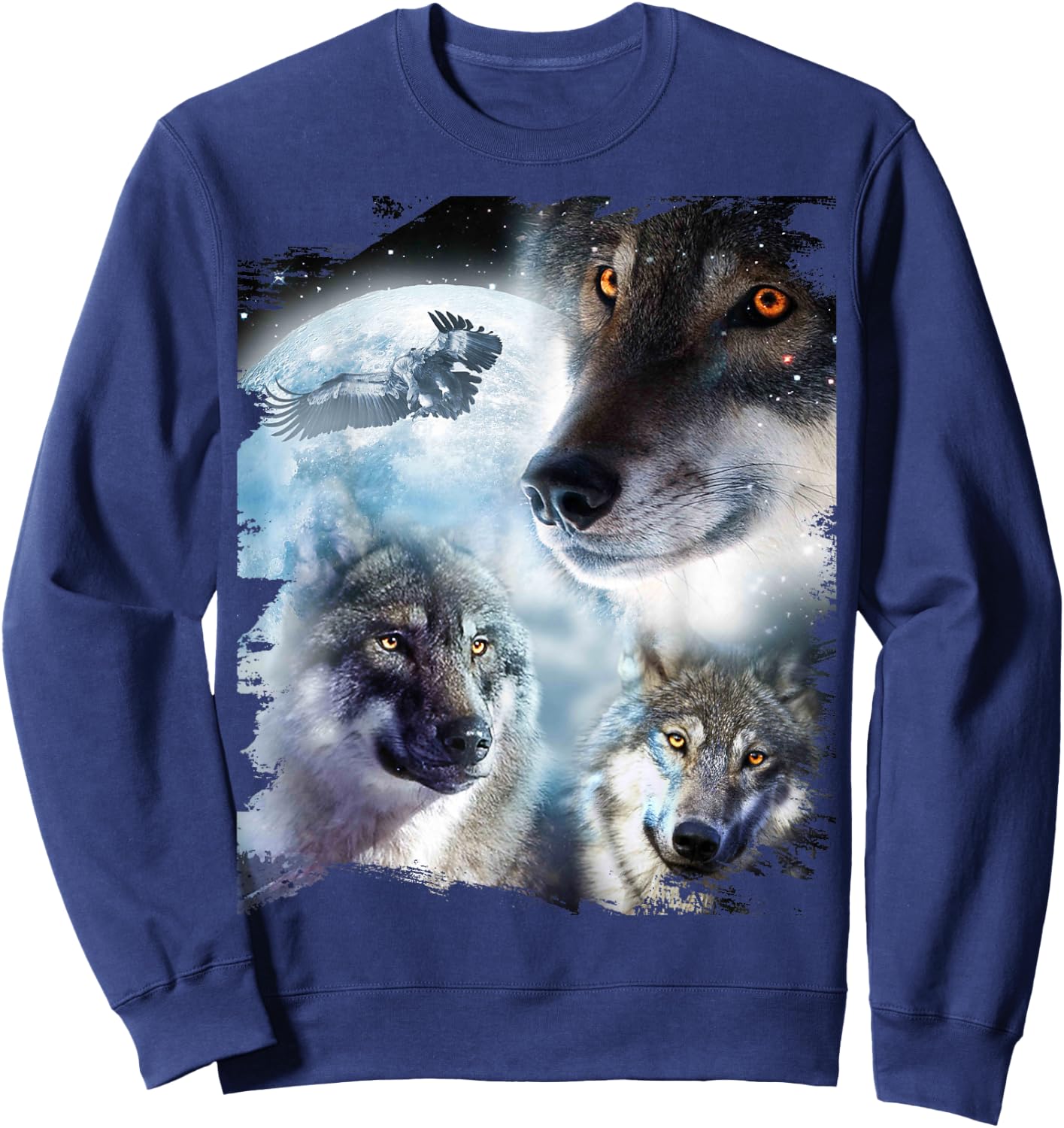 Space Wolves 3 Three Snow Wolf Howling At Moon Sweatshirt - Sweatshirt | Navy