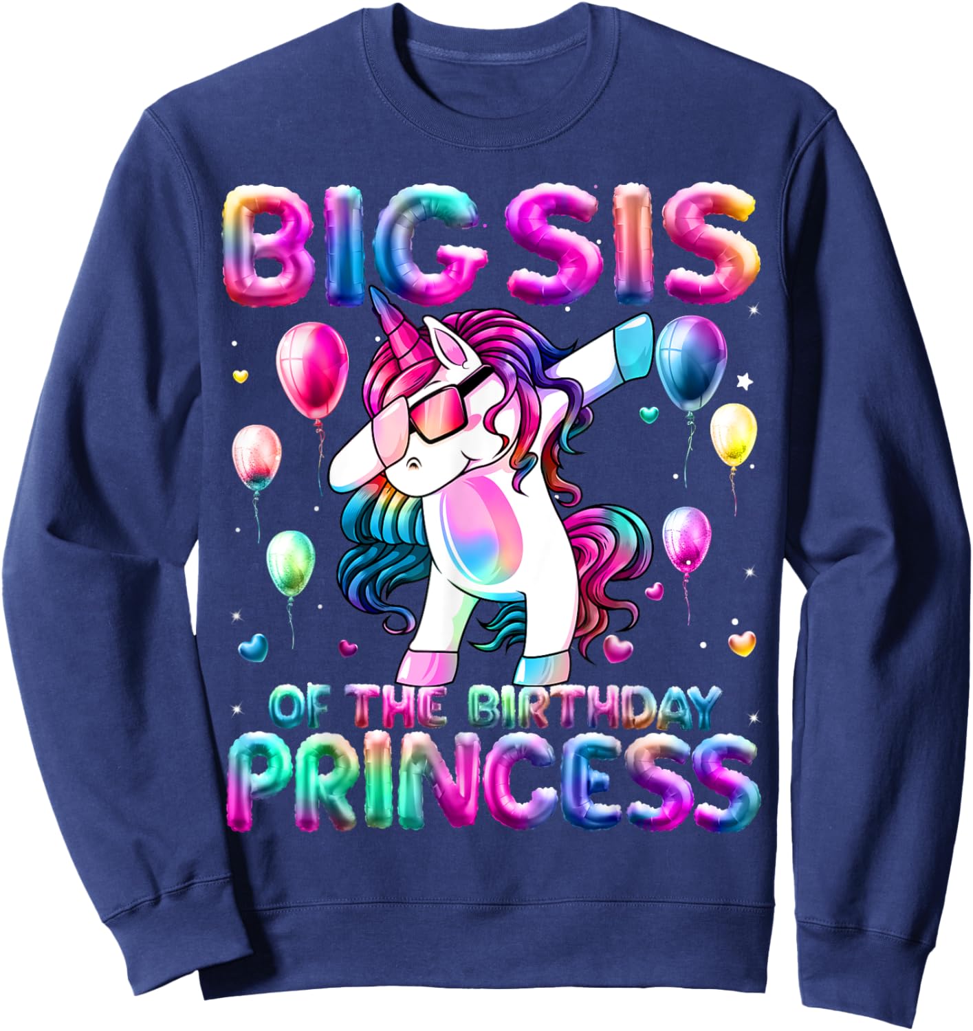 Sister of the Birthday Princess Girl Dabbing Unicorn Sister Sweatshirt - Sweatshirt | Navy