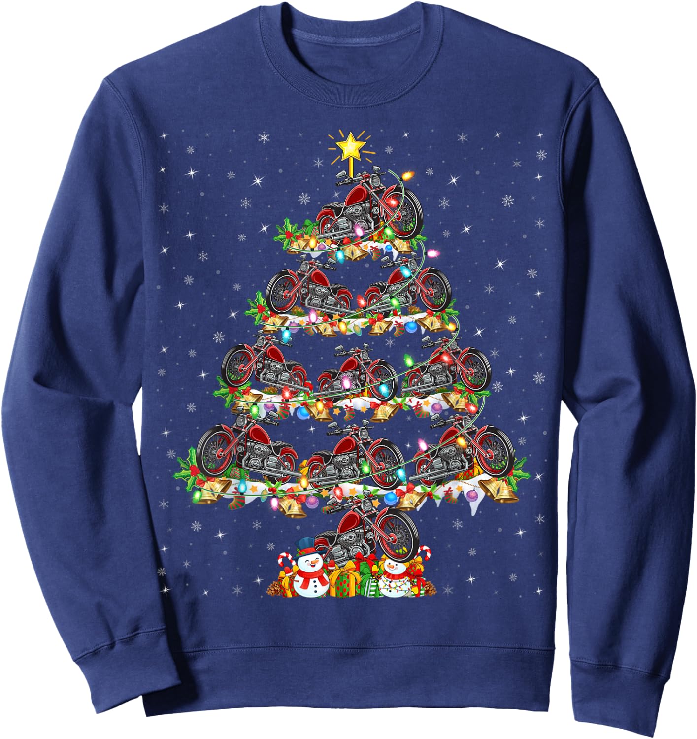 Motorcycle Xmas Lighting Santa Motorcycle Christmas Tree Sweatshirt - Sweatshirt | Navy